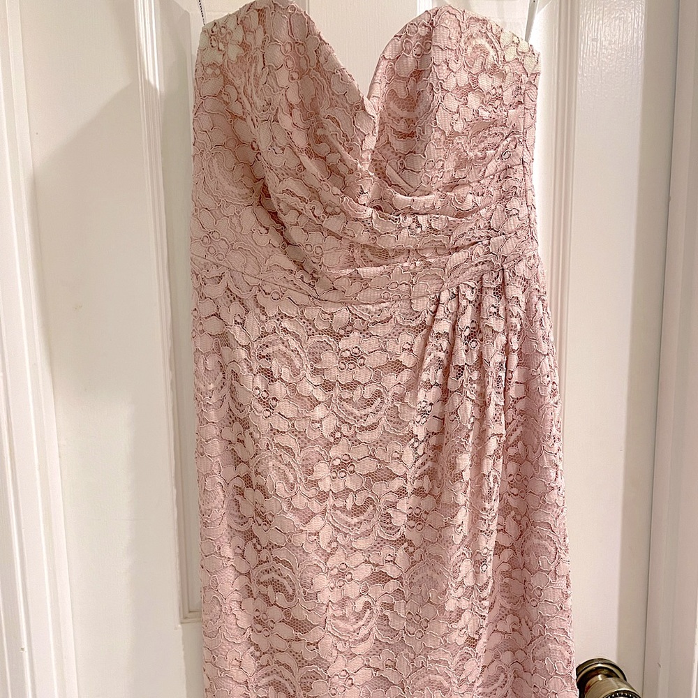 Blush Lace Strapless Knee-length Cocktail/ Bridesmaid Dress